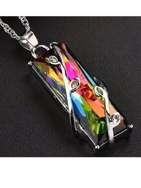 Necklace Iridescent Crystal Stone Mystical Colorful Gem Stylish Trendy Unique